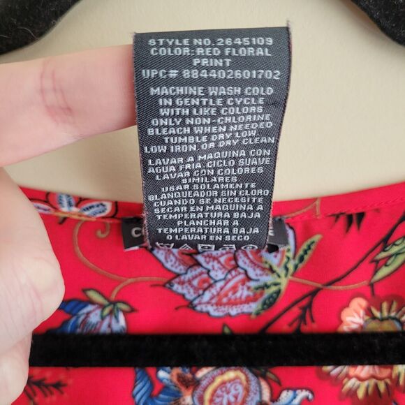 Chelsea & Theodore Womens Blouse Plus Size XXL Red Floral Print Crossover Hem - Picture 3 of 10